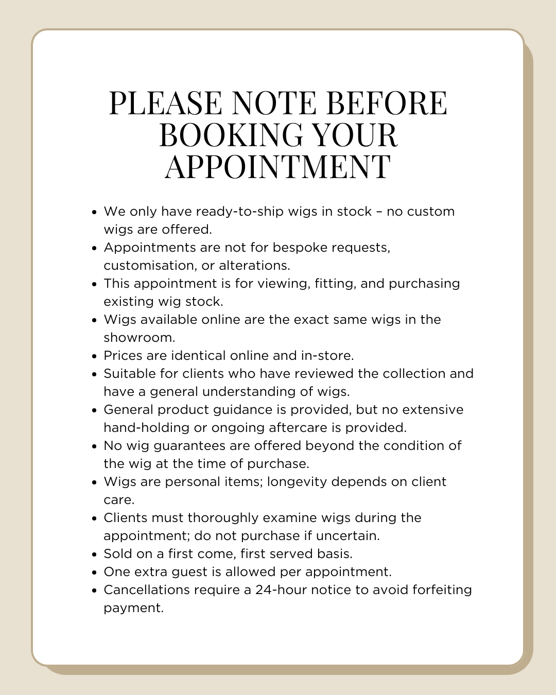 Private Wig Try On Service - At our showroom